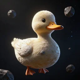 a large asteroid in outer space in the shape of a duck, realistic 3 d render, dramatic