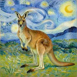 a kangaroo, a painting by van gogh