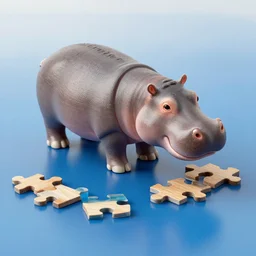 a photo of a model hippo 3 d model puzzle, pieces made of wood and resin countertop, blue epoxy resin river countertop, dramatic lighting, studio zeiss 1 5 0 mm f 2. 8 hasselblad, award - winning photo