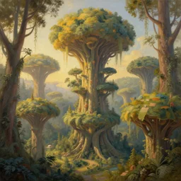a hyper - detailed 3 d render like an oil painting of the the 4 d multidimensional forest of optical illusions, tiered canopy, in the golden light of dawn, surrealism!!!!! surreal concept art, lifelike, photorealistic, digital painting, aesthetic, smooth, sharp focus, artstation hd, by greg rutkowski, chris tulloch mccabe, valentina remenar and asher duran,