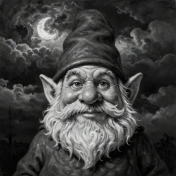 By Tom Bagshaw, ultra realist soft painting of gloomy universe by night, silly Dwarf smile beard, symmetry accurate features, very intricate details, ominous sky, black and white, volumetric light clouds