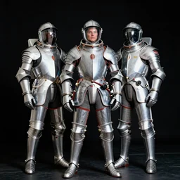 photography of space suits for knight templars, heroic posing, photo shoot, by annie leibovitz, sigma 85mm 1.4, glows, sharp, high contrast