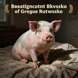 a pig sitting on a bed by greg rutkowski