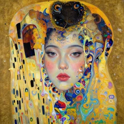 close - up portrait of beautiful girl by irakli nadar with intricate detailed color smashing fluid oil paint and acrylic, autumn leaf and butterfly headdress, melting wax, mycelia, abstract impressionism, ruan jia, fantasy, hyper detailed, concept art, by gustav klimt,