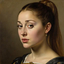 1 4 0 0 s renaissance close up portrait of ariana grande oil painting by jan van eyck, northern renaissance art, oil on canvas, wet - on - wet technique, realistic, expressive emotions, intricate textures, illusionistic detail