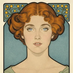 portrait of a beautiful young lady with silver eyes, vintage photo, colored woodcut, poster art, by Mackintosh, art noveau, by Ernst Haeckel