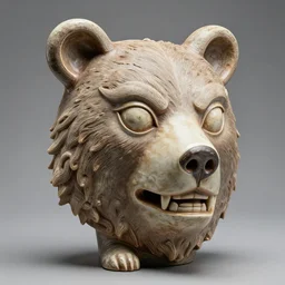 fantasy art ultra 4 k photo of a bizzare alaskan totem warrior knight bear mask made of ceramic carved by h. r. giger