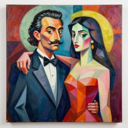 an extremely high quality hd neon painting of a man and a woman, a cubist painting by elizabeth murray, behance, cubo - futurism, cubism, oil on canvas, airbrush art, biomorphic, chromatic, vladimir kush and dali and kandinsky, 3 d, realistic shading, complimentary colors, vivid neon colors, aesthetically pleasing composition, masterpiece, 4 k,
