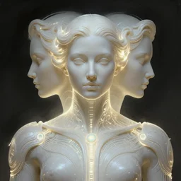 symmetry portrait of poly styrene, sci - fi, tech wear, glowing lights intricate, elegant, highly detailed, digital painting, artstation, concept art, smooth, sharp focus, illustration, art by artgerm and greg rutkowski and alphonse mucha