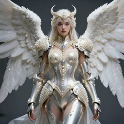 beautiful!! futuristic cyberpunk angel warrior with ornate slick pearl armor, highly detailed 8 k hdr smooth sharp focus high resolution award - winning photo photorealistic