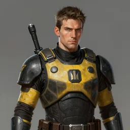 portrait of a man by greg rutkowski, a soldier of the eternal sith empire, wearing a black and yellow tactical gear, star wars expanded universe, highly detailed portrait, digital painting, artstation, concept art, smooth, sharp foccus ilustration, artstation hq