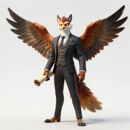 full - body painting of realistic, fursona anthropomorphic bird man with scrolls on his arm, large wings, fancy suit, concept art by greg rutkowski, artgerm alphose mucha, featured on cgsociety, altermodern, concept art, speedpainting, official art, sharp focus, detailed, illustration