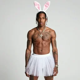 travis scott wearing a tutu and bunny ears.