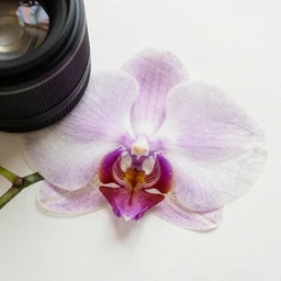 close up macro lens watercolor painting of a beautiful orchid on paper, high contrast, hyperrealist,