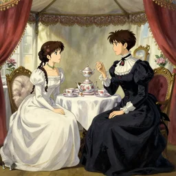 victorian britain 1 8 5 6, florence nightingale meets queen victoria in the royal tea tent, finely detailed perfect art, gapmoe yandere grimdark, trending on pixiv fanbox, painted by greg rutkowski makoto shinkai takashi takeuchi studio ghibli