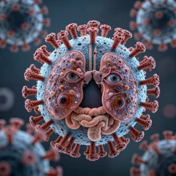 photorealism of Adenovirus infections are widespread and highly infectious, most commonly affecting the mucous membranes of the respiratory tract, eyes, gastrointestinal tract, and genitourinary system. by Diane Arbus depressing, frustrated detailed, high definition chaotic, micro details wide angle lens dark lighting