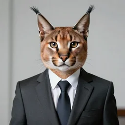 caracal cat dressed up in a business suit american psycho, high definition, beautiful photography, 8 k.