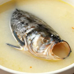 1970's cookbook color photograph of fish head soup sharp detail high detail