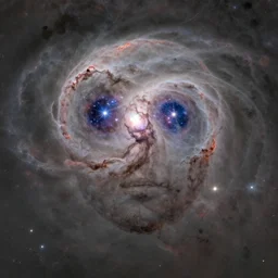 a head - shaped!!!!!!!!!! nebula with stars for eyes