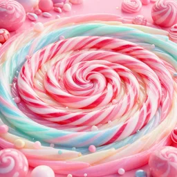 a swirling candy cane land, candy land, fun, sweets, pastel, layered, 3 d render, realistic