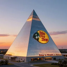 “Bass pro shop pyramid in Memphis, year 2134, futuristic sunset, stunning photo rendered 4k, trending on Artstation , 8k, hyperrealistic, shining, gradiental, octane render”