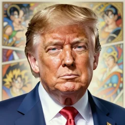 manga portrait of donald trump, handsome, depth of field, soft focus, highly detailed, intricate, realistic,, soft glow, textured, artstation, concept art, sharp focus, illustration, dragon ball a mucha