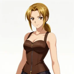 formal portrait of pyrrha nikos from rwby, wearing brown overbust corset. ponytail. digital art by eugene de blaas, ross tran, and nasreddine dinet, vibrant color scheme, intricately detailed, in the style of romanticism. artstation, greg rutkowski