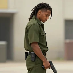 busta rhymes!! wearing uniform, dreadlocks, holding pistol at side, side view, looking down | | audrey plaza, fine detail!! anime!! realistic shaded lighting!! poster by ilya kuvshinov katsuhiro otomo ghost - in - the - shell, magali villeneuve, artgerm, jeremy lipkin and michael garmash and rob rey