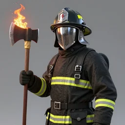 A knight wearing a firefighter helmet and wielding a fire axe, highly detailed, digital art, sharp focus, trending on art station, flames, anime art style