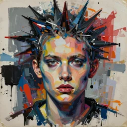 you are the prey for your sins mixed media collage, conteporary art, punk art, single realistic face, photorealistic, expressionism, masterpiece, perfect composition, spectacular quality, intricate oil sweeps