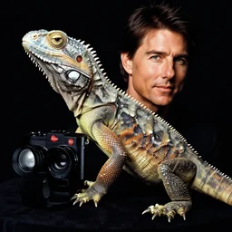 a photo by bruce gilden of tom cruise as a reptile, leica s, flash, high contrast, intricate, beautiful
