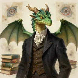 anthropomorphic art of a detective dragon, green dragon, portrait, victorian inspired clothing by artgerm, victo ngai, ryohei hase, artstation. fractal papersand books. highly detailed digital painting, smooth, global illumination, fantasy art by greg rutkowsky, karl spitzweg
