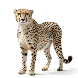 white cheetah, high detail photograph, full body, isolated on a pure white background, centered, entire subject in frame, sharp focus, soft studio lighting