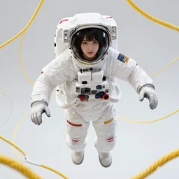 frontal portrait of an unimaginably beautiful female astronaut floating entangled in thick yellow cables and thick white cables made of light, gorgeous, elegant, young anime girl, an ultrafine hyperdetailed illustration by kim jung gi, irakli nadar, intricate linework, bright colors, octopath traveler, final fantasy, unreal engine 5 highly rendered, global illumination, radiant light, detailed and intricate environment