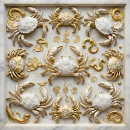 symmetry, intracate white marble bas relief sculpture with gold wire inlay, thousands of crabs crabs spiders, snakes, highly detailed, intricately detailed, art nuevo, octane, 8 k, hdr, art by hr geiger and ridley scott, and alphonse mucha, trending on artstation