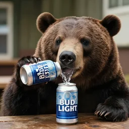 a bear drinking a bud light, 35mm stock