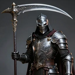 armoured grim reaper with ornate scythe, highly detailed, 4 k, hdr, close up, portrait, smooth, sharp focus, high resolution, award - winning photo