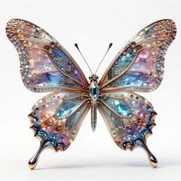 full shot of futuristic mechanical butterfly!!!!, intricate complex circuitry and microchips, colorful, crystal, highly detailed, ornate, photorealistic camera shot, bright studio setting, studio lighting, crisp quality and light reflections, unreal engine 5 quality render