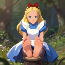 alice in wonderland holds her bare feet up, digital art, 8 k, award winning