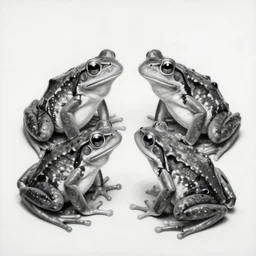 black and white painting of frogs by sergio toppi, by jeremi lipking, by etam cru, dark particles, brush strokes, white background, realistic faces, elegant, sharp focus, illustration, harmony, dynamic composition, masterpiece, pen, ink draw