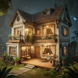 a beautiful house 🏡 set in a video game with many details seen from the inside all well organized, style artstation, style greg rutkowsk, octane render, unreal engine 6, epic game graphics, fantasy, ciberpunk, conceptual art, ray tracing