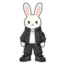 anthropomorphic bunny rabbit character in techwear streetwear clothing. character illustration by greg rutkowski, thomas kindkade, alphonse mucha, loish, iconic design, norman rockwell. Trending on artstation.