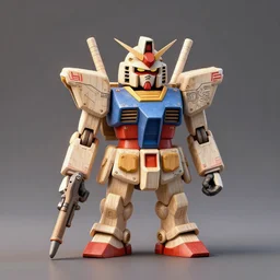3 d octane render ultra photo realistic, wooden sculpture carving cute gundam cyberpunk popart berkey john