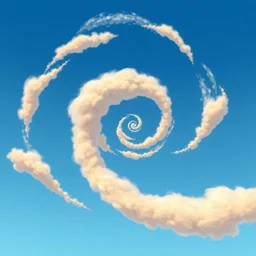 cartoon concept art, clean blue sky, spiral clouds, from lorax movie