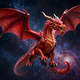 a red majestic dragon in the cosmic space