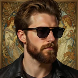 an handsome man with a beard wearing sunglasses, Mark Edward Fischbach, intricate, highly detailed, digital painting, artstation, concept art, smooth, sharp focus, illustration, Unreal Engine 5, 8K, art by artgerm and greg rutkowski and alphonse mucha