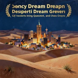 desert dreamy city by night, oil painting