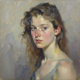 highly detailed palette knife oil painting of a young woman by Peter Lindbergh, impressionistic brush strokes, painterly brushwork