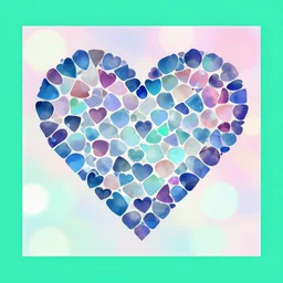 hearts. mosaic. bokeh. square solid color border.