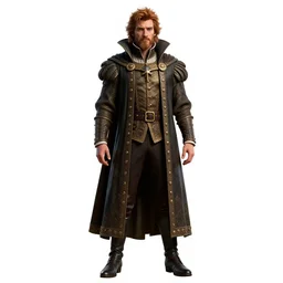 grizzled prince in regal attire, detailed 3d character render, full body, standing, isolated on a pure white background, centered, whole figure in frame, sharp focus, studio lighting